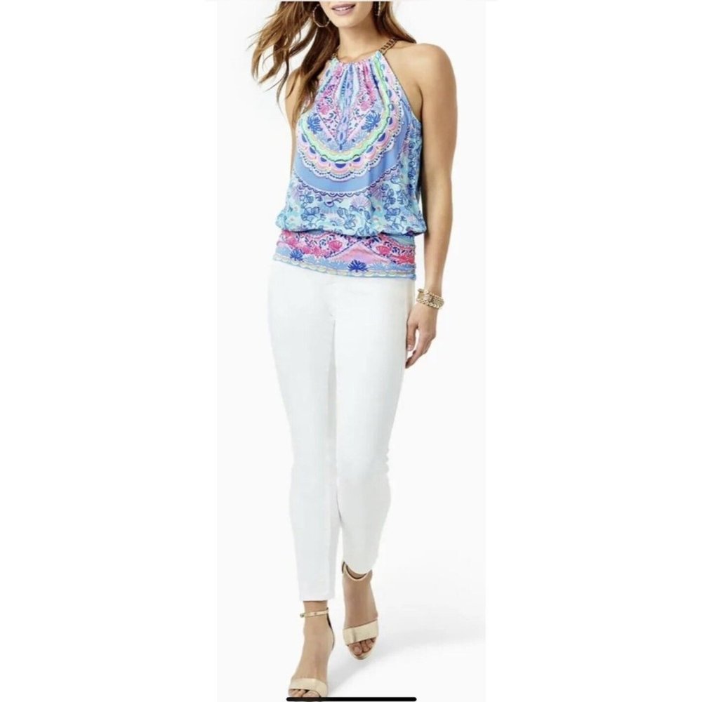 Lilly Pulitzer Bowen Halter Top L in Seaside Shindig Engine NEW WITH TAG! - Picture 3 of 6